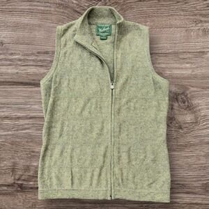 Woolrich Womens Merino Wool Full Zip Sweater Vest Shale Heather Green 9665 Small